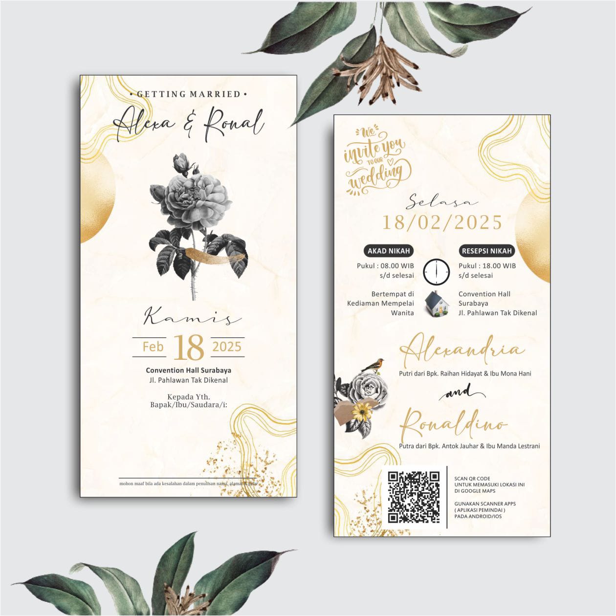 Contoh undangan cetak Lite Series - Monochrome Bloom