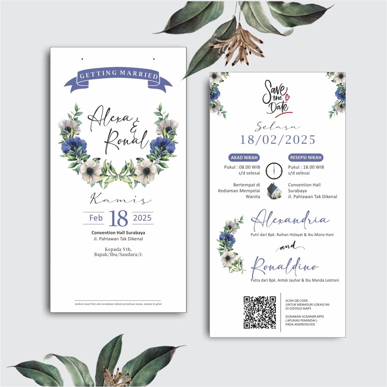 Contoh undangan cetak Lite Series - Blue Wreath