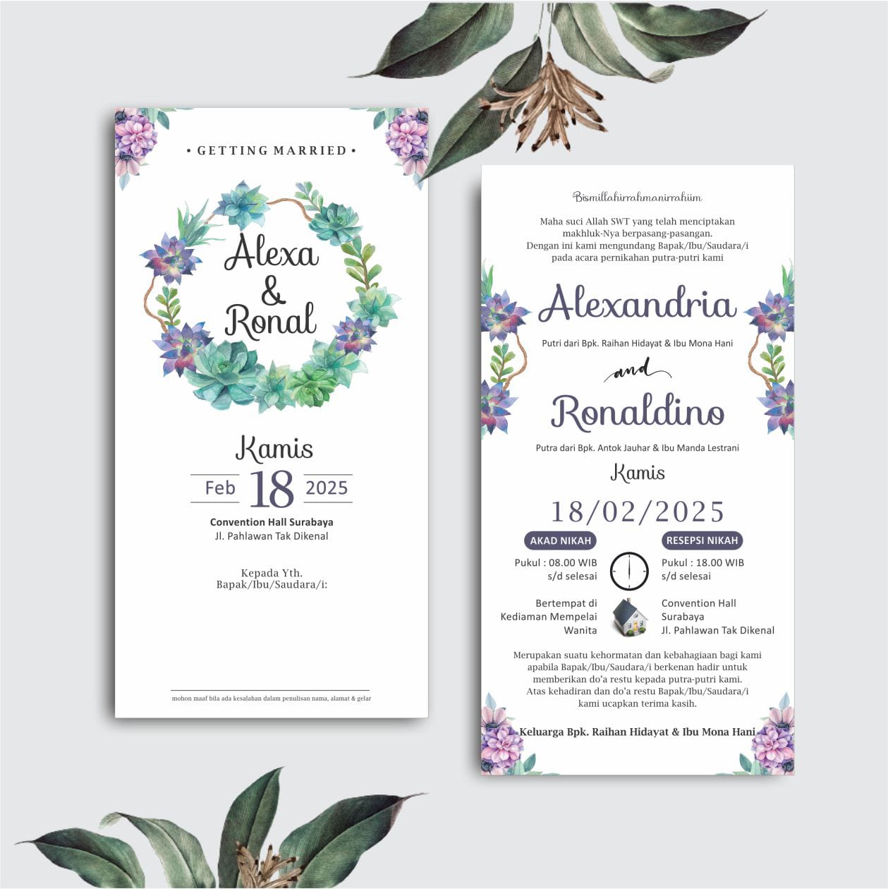Contoh undangan cetak Lite Series - Succulent Wreath
