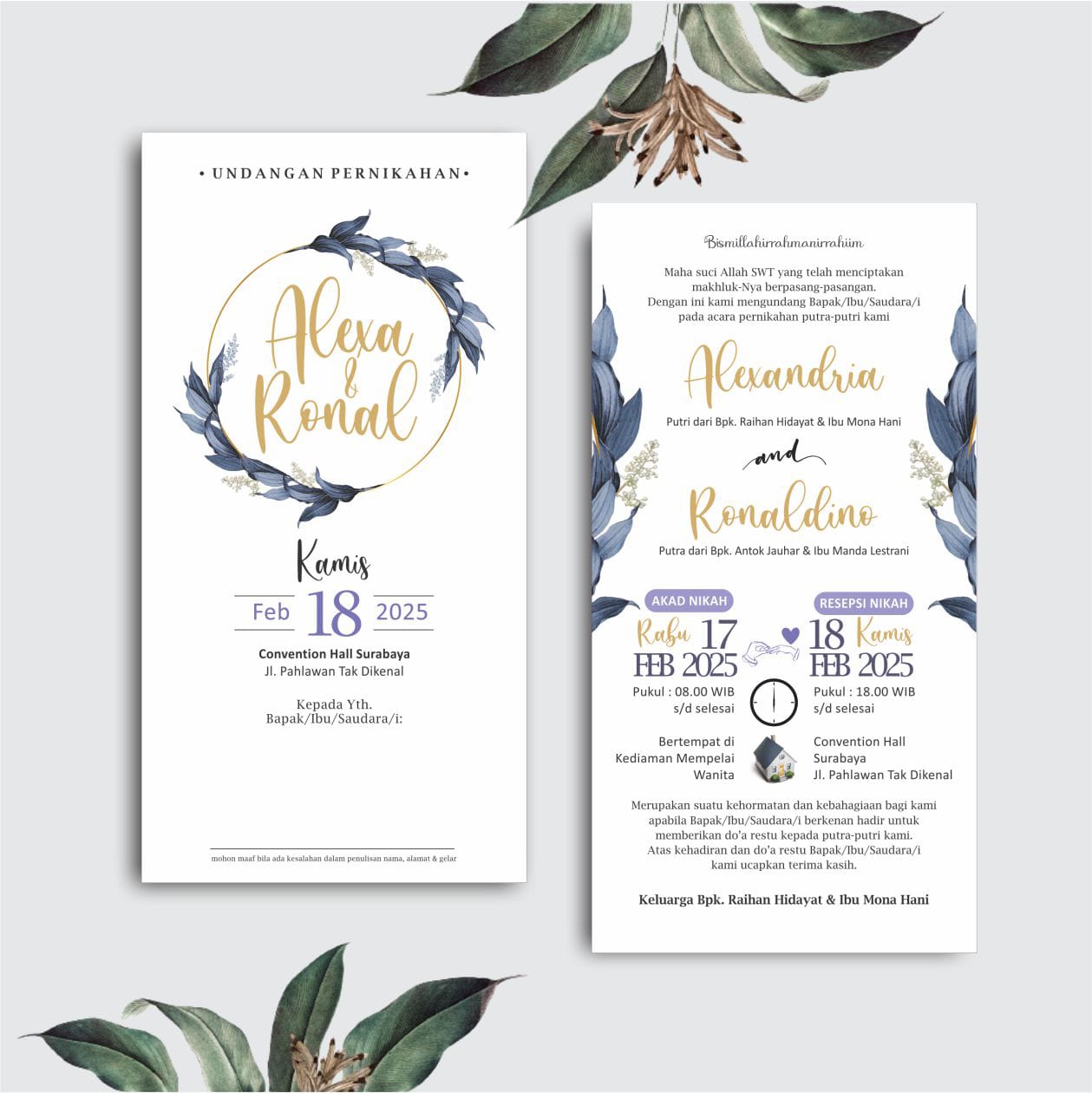 Contoh undangan cetak Lite Series - Navy Elegance