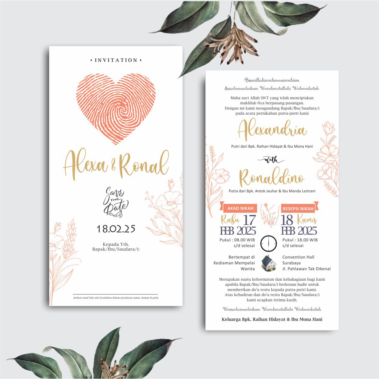 Contoh undangan cetak Lite Series - Fingerprint Heart