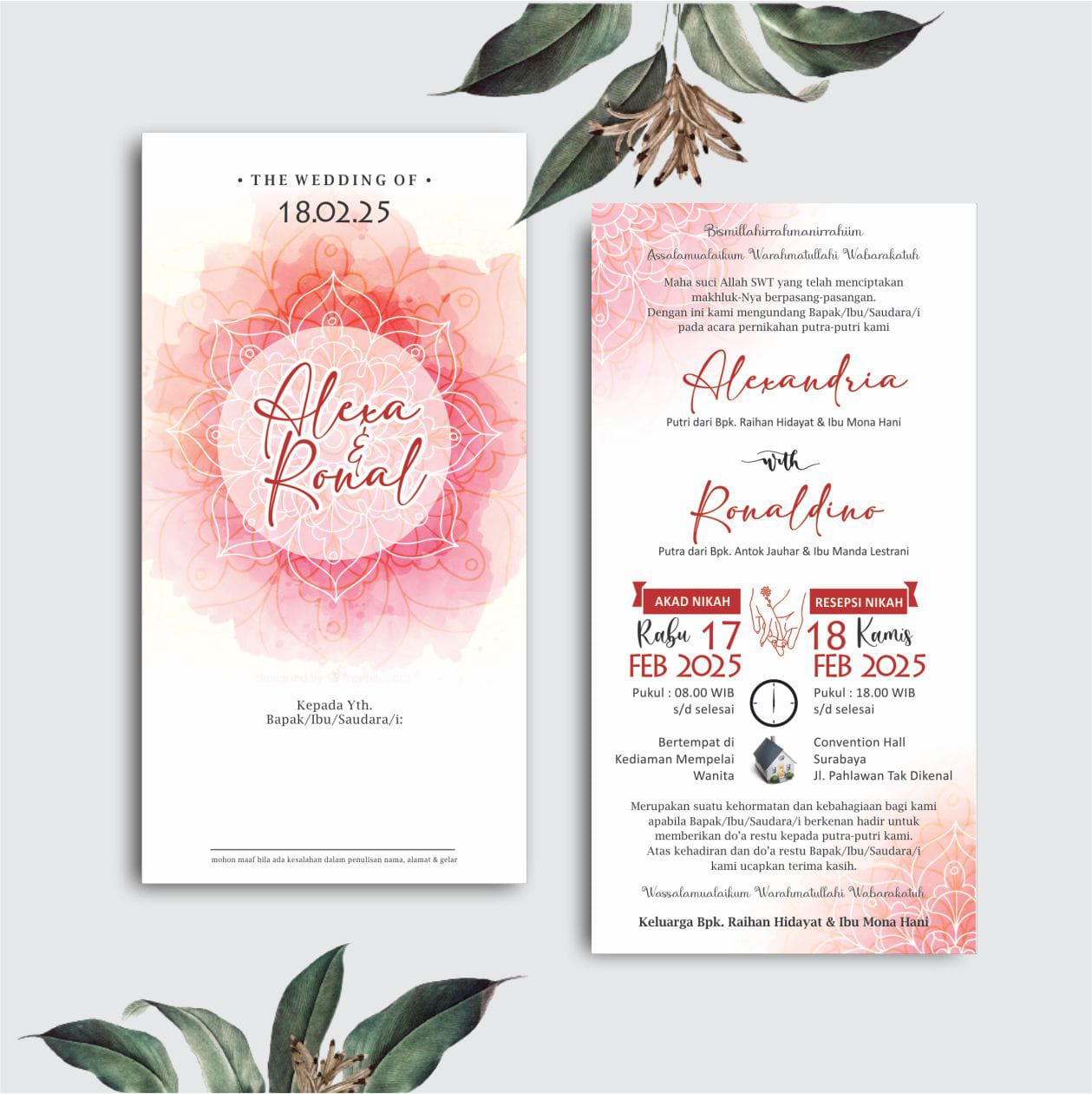 Contoh undangan cetak Lite Series - Pink Mandala