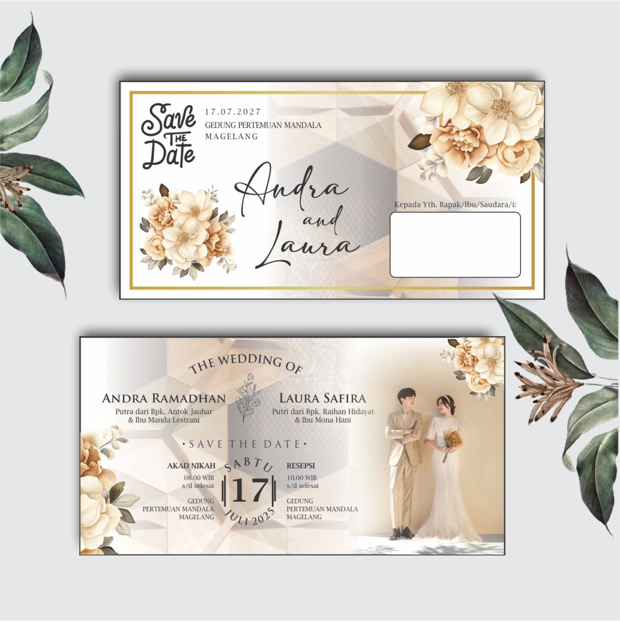 Contoh undangan cetak Lite Series - Champagne Floral