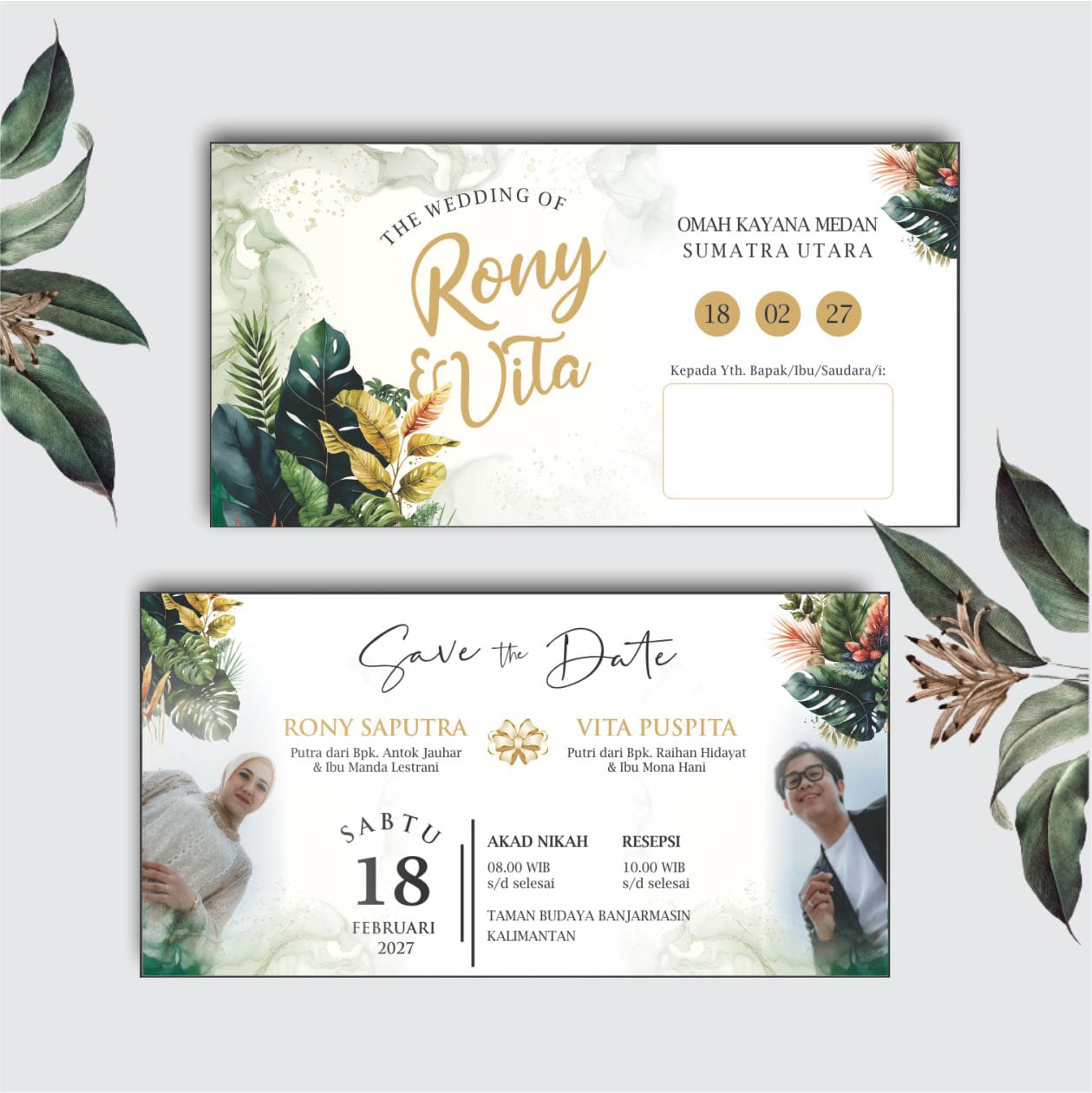 Contoh undangan cetak Lite Series - Tropical Foliage