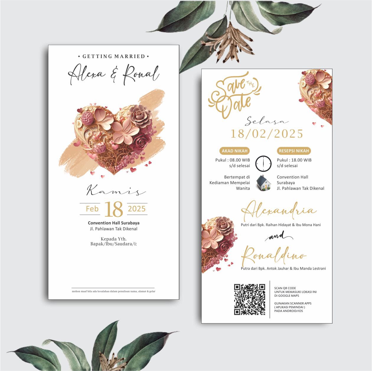 Contoh undangan cetak Lite Series - Floral Heart