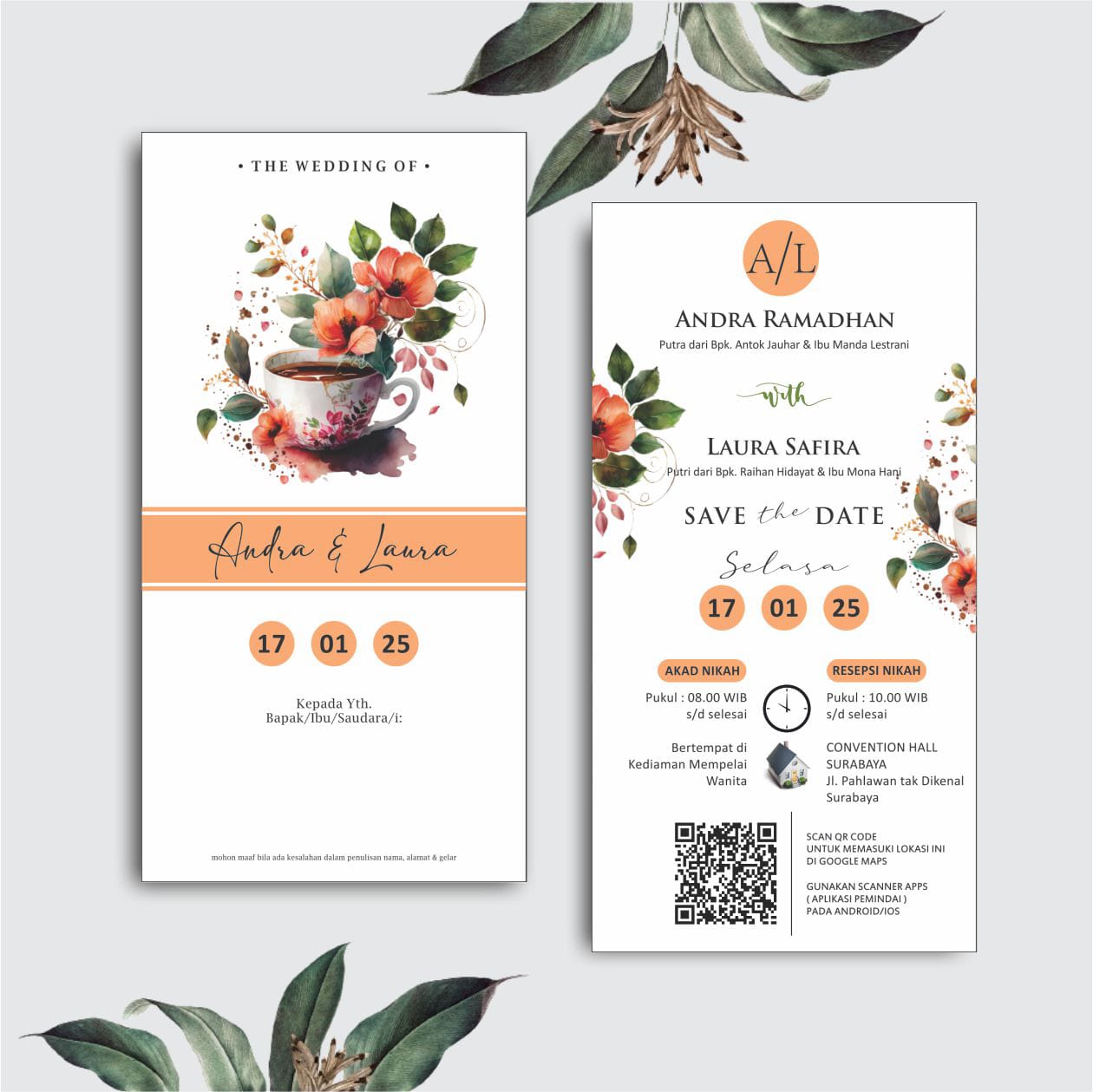 Contoh undangan cetak Lite Series - Tea Bloom