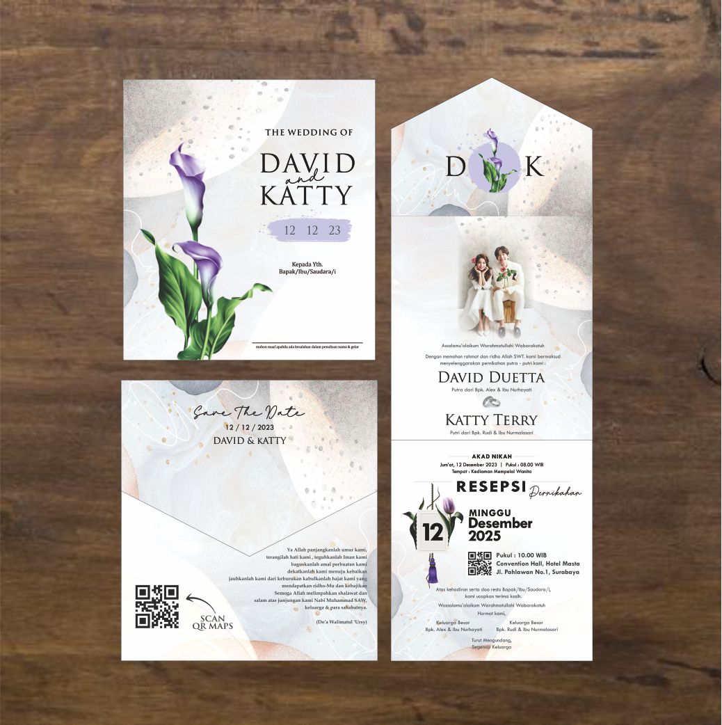 Contoh undangan cetak Artistic Bloom - Purple Calla