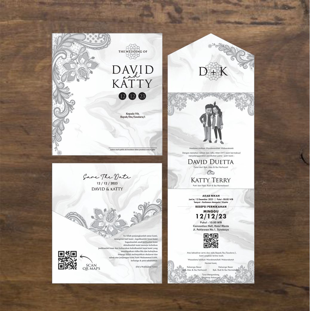 Contoh undangan cetak Artistic Bloom - Silver Lace