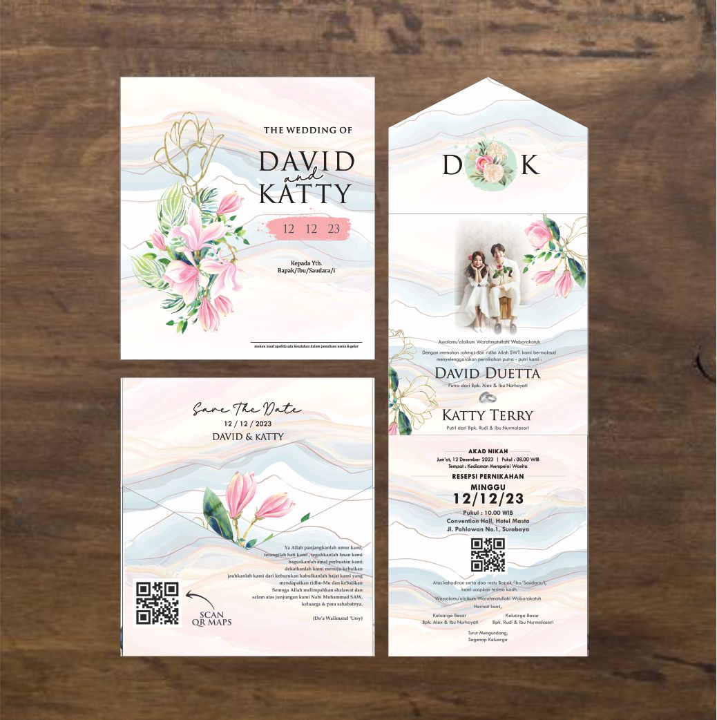 Contoh undangan cetak Artistic Bloom - Pastel Magnolia