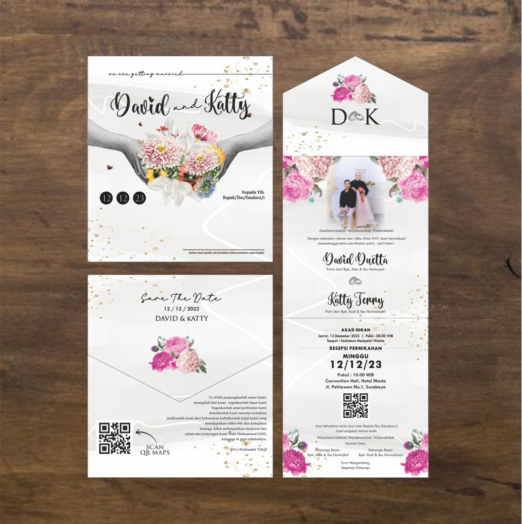 Contoh undangan cetak Artistic Bloom - Floral Bouquet