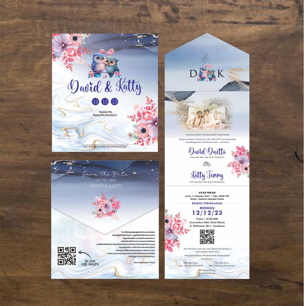 Contoh undangan cetak Artistic Bloom - Cute Owl
