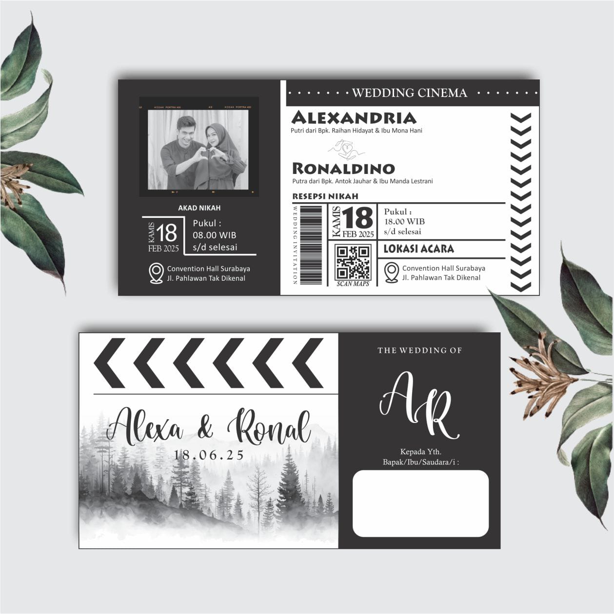 Contoh undangan cetak Noir Series - Cinema Ticket