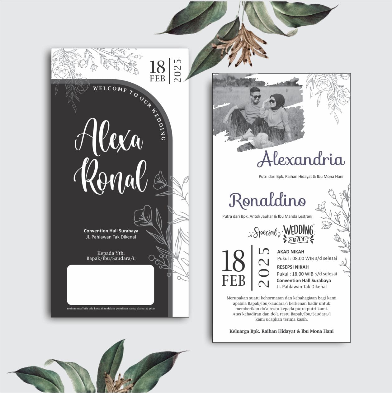 Contoh undangan cetak Noir Series - Monochrome Arch