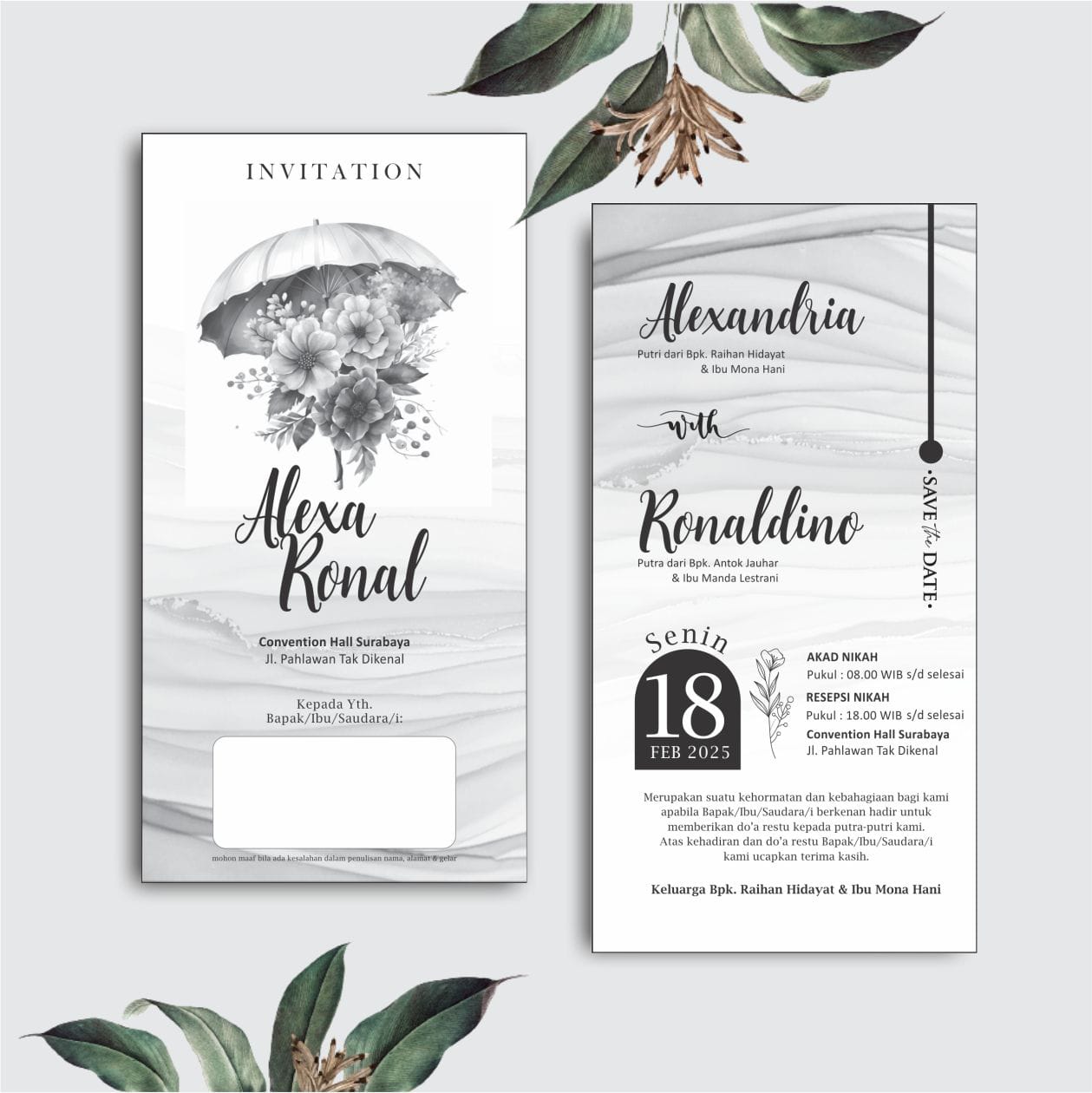 Contoh undangan cetak Noir Series - Floral Umbrella