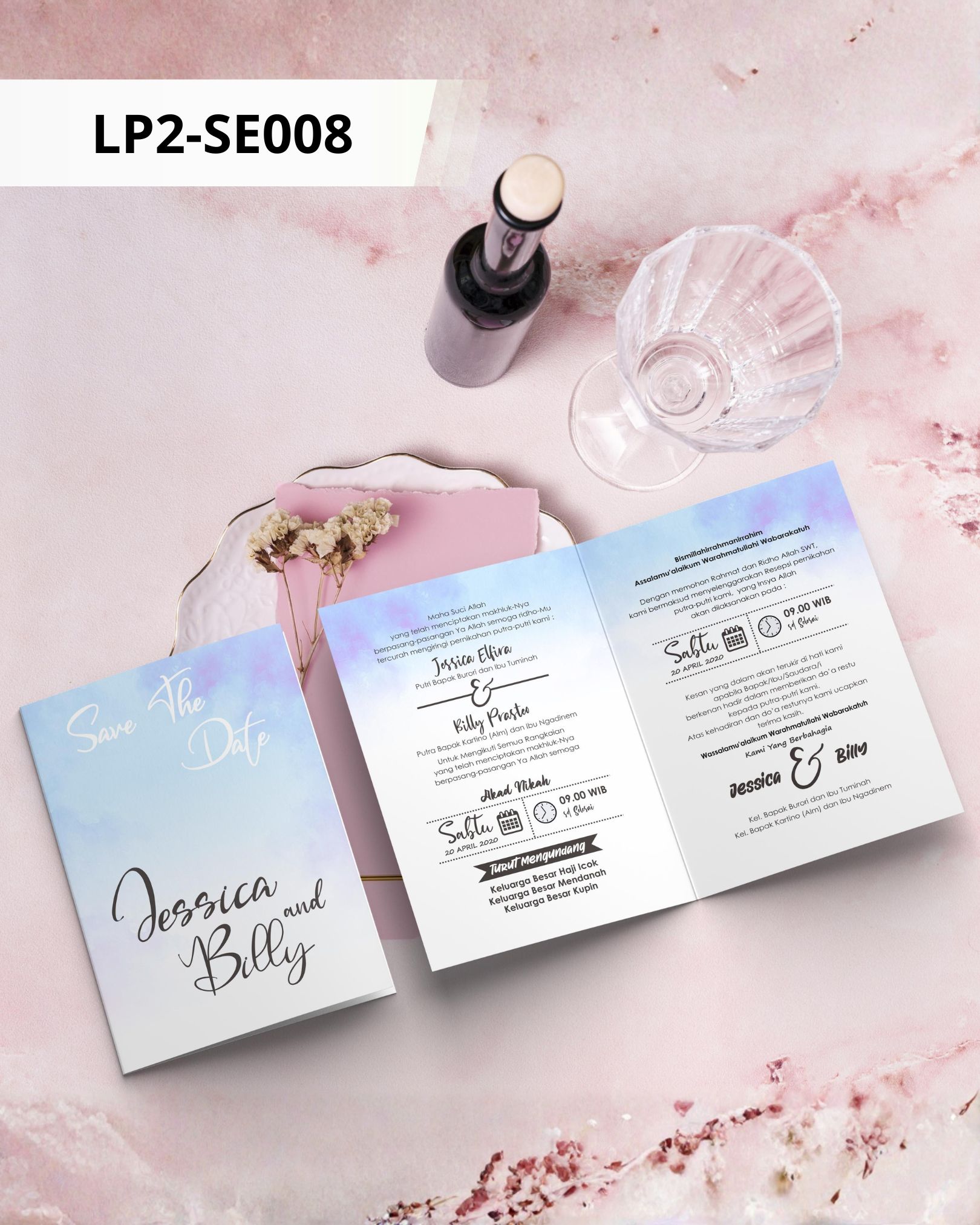 Contoh undangan cetak Basic Premium - Sky Blush