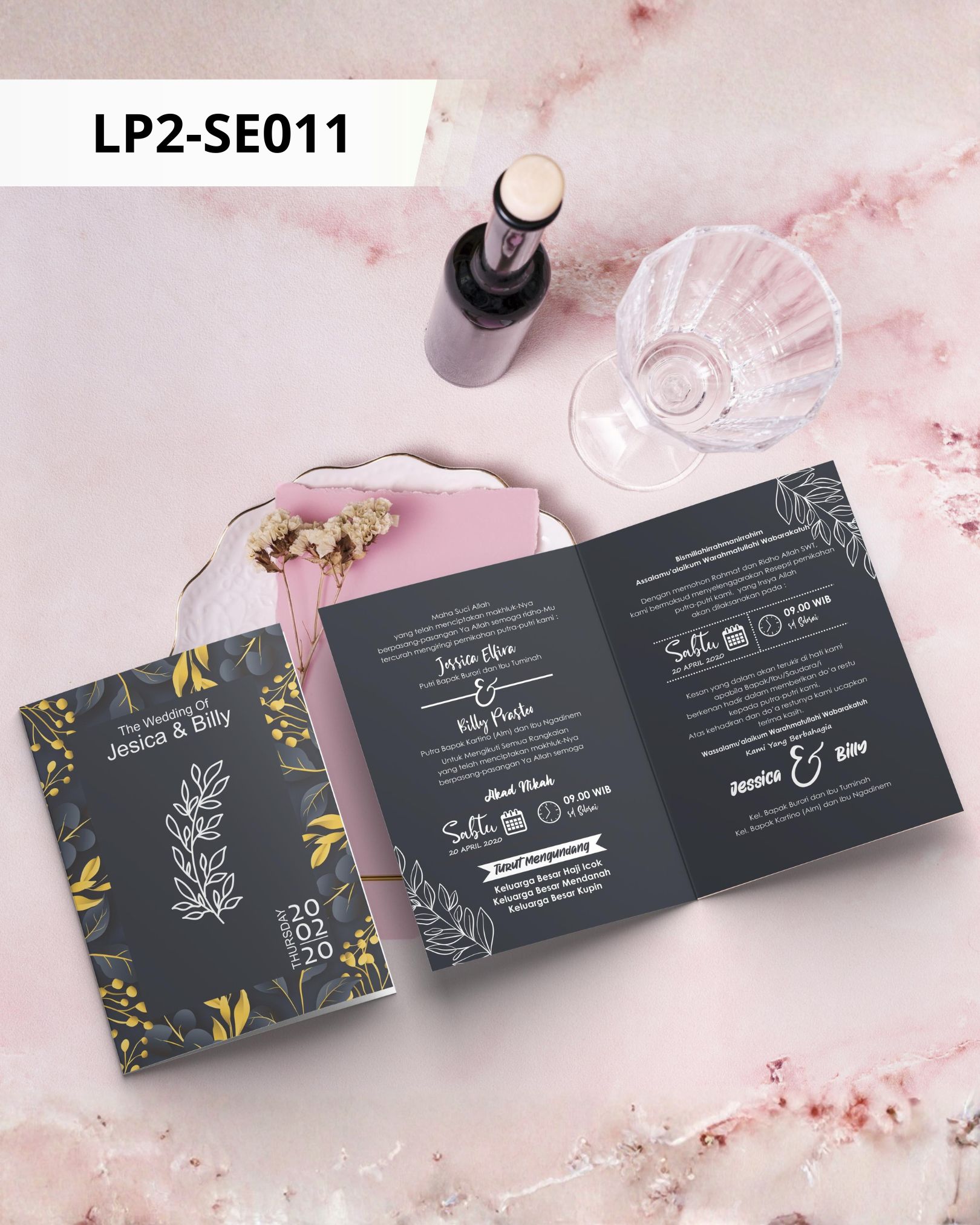 Contoh undangan cetak Basic Premium - Charcoal Gold