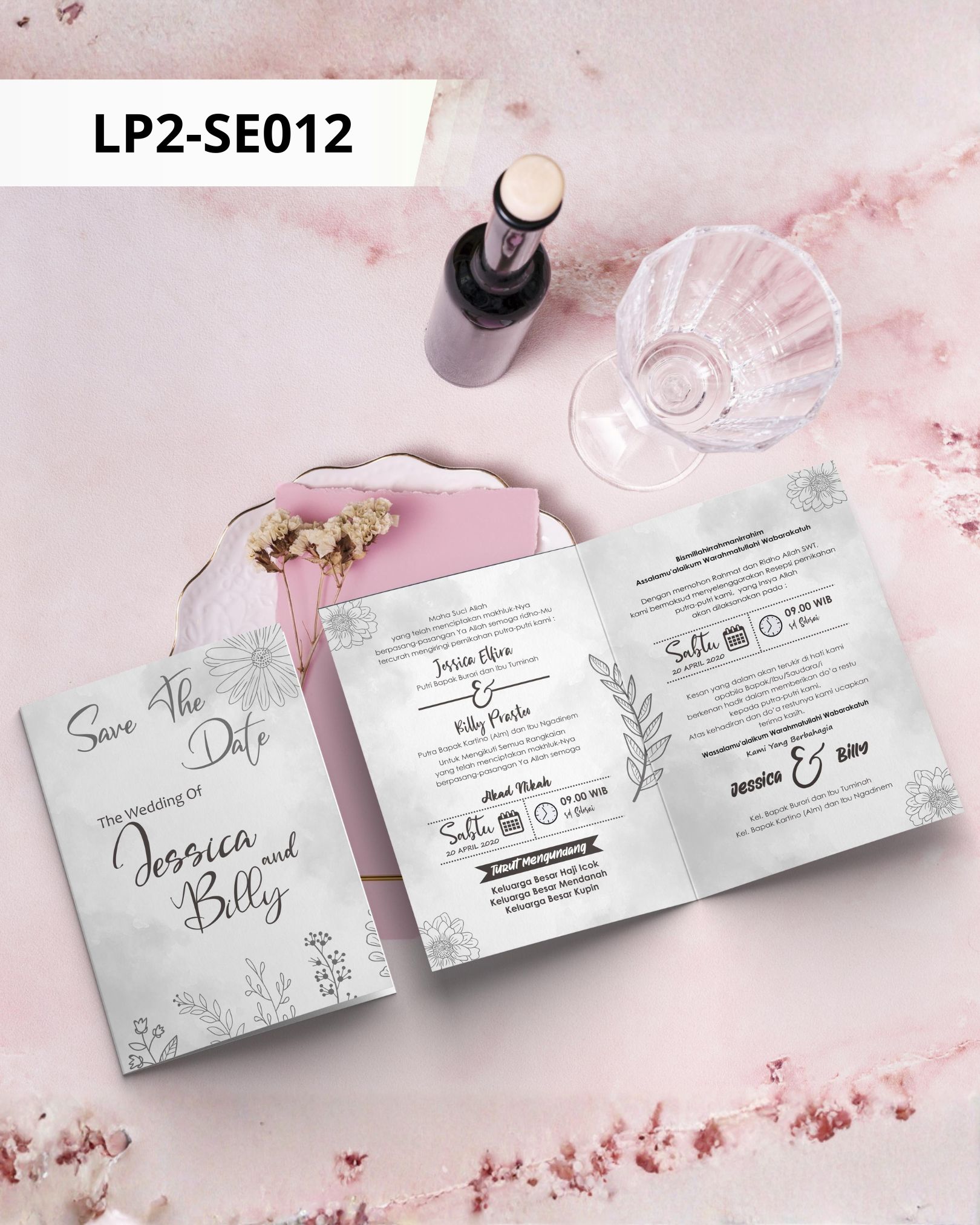 Contoh undangan cetak Basic Premium - Greyish Bloom