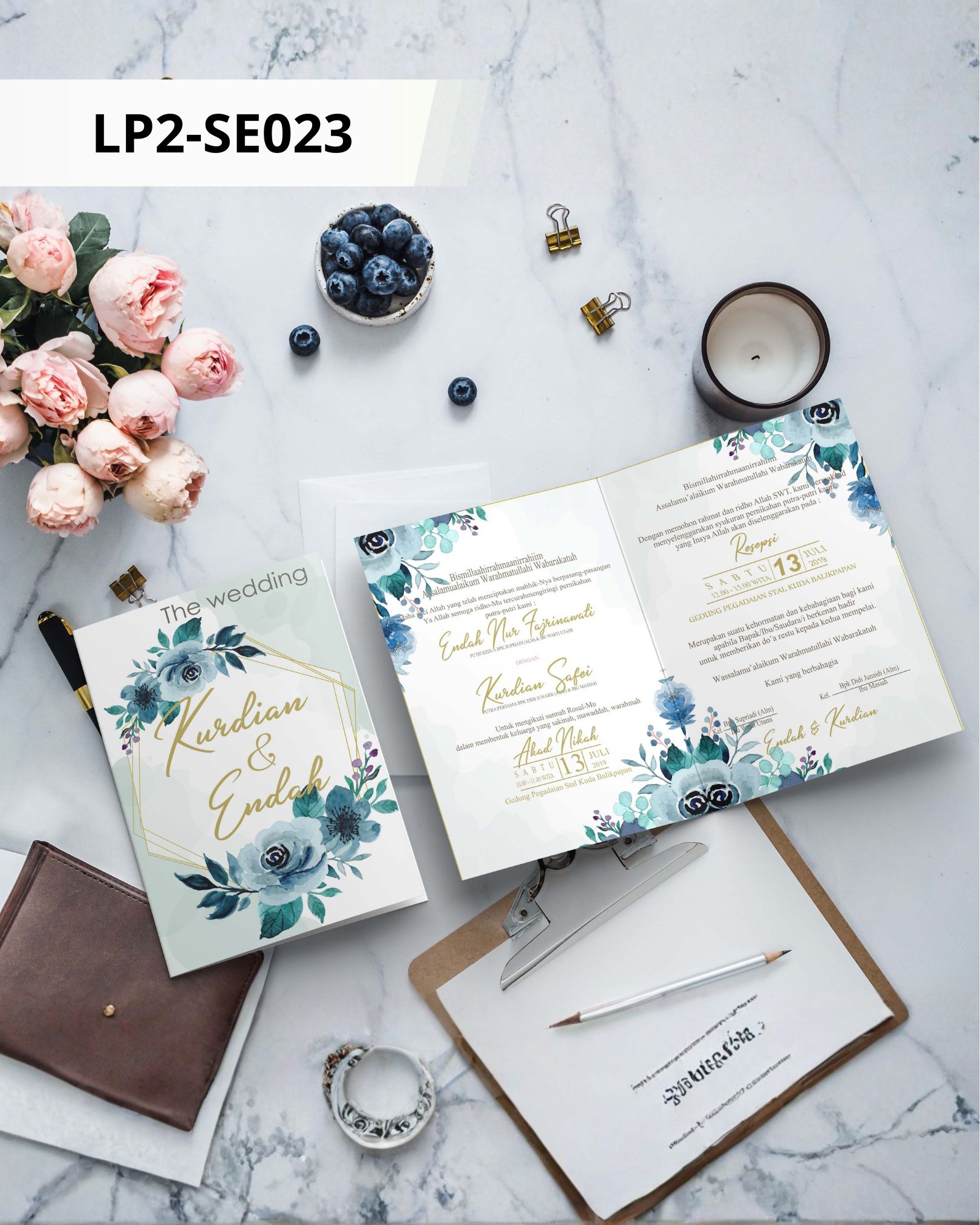 Contoh undangan cetak Basic Premium - Garden Blue
