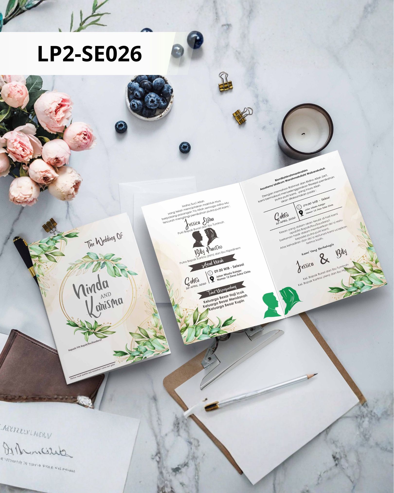 Contoh undangan cetak Basic Premium - Natural Green