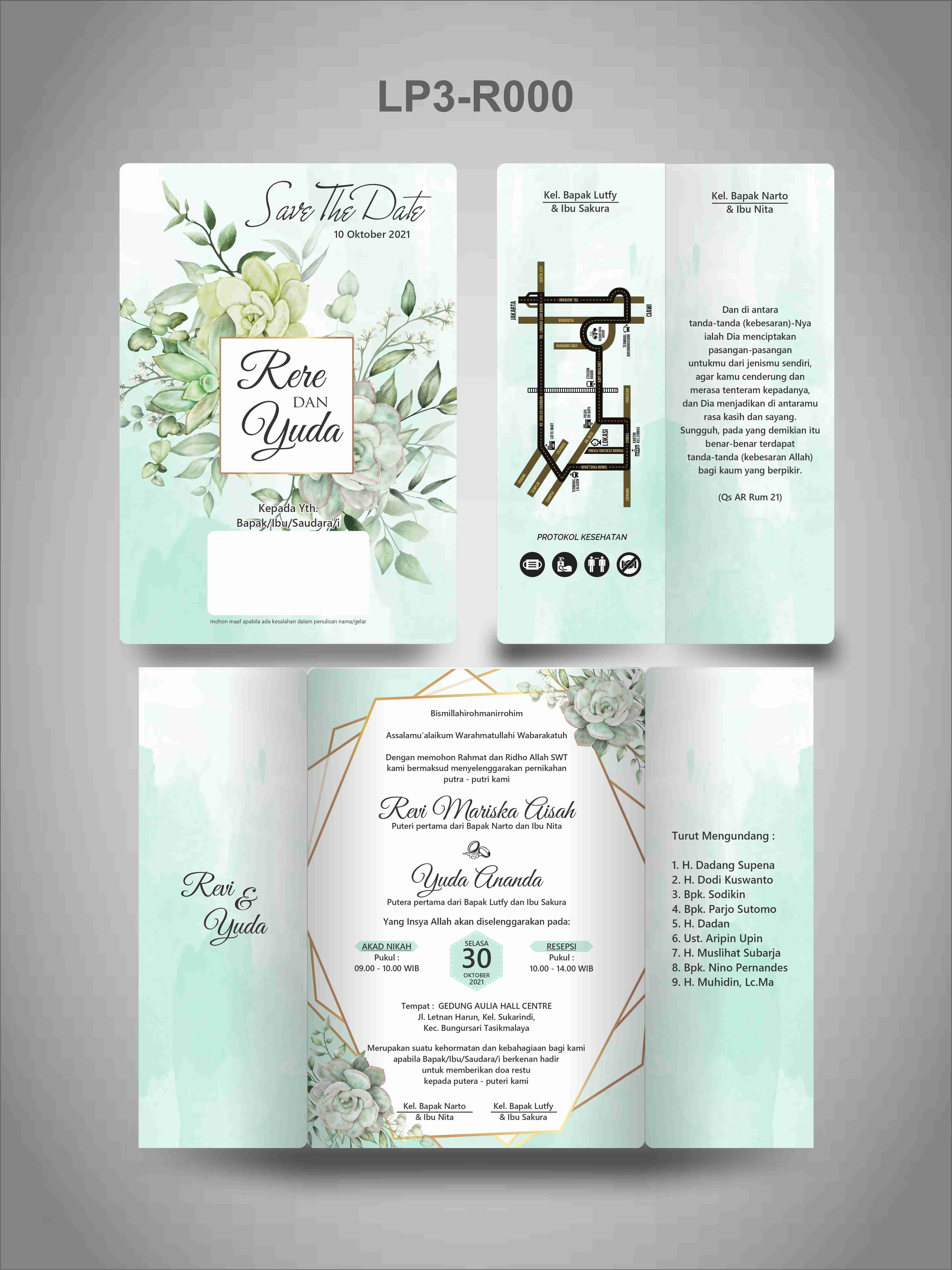 Contoh undangan cetak Enchanted Collection - Minty Succulent
